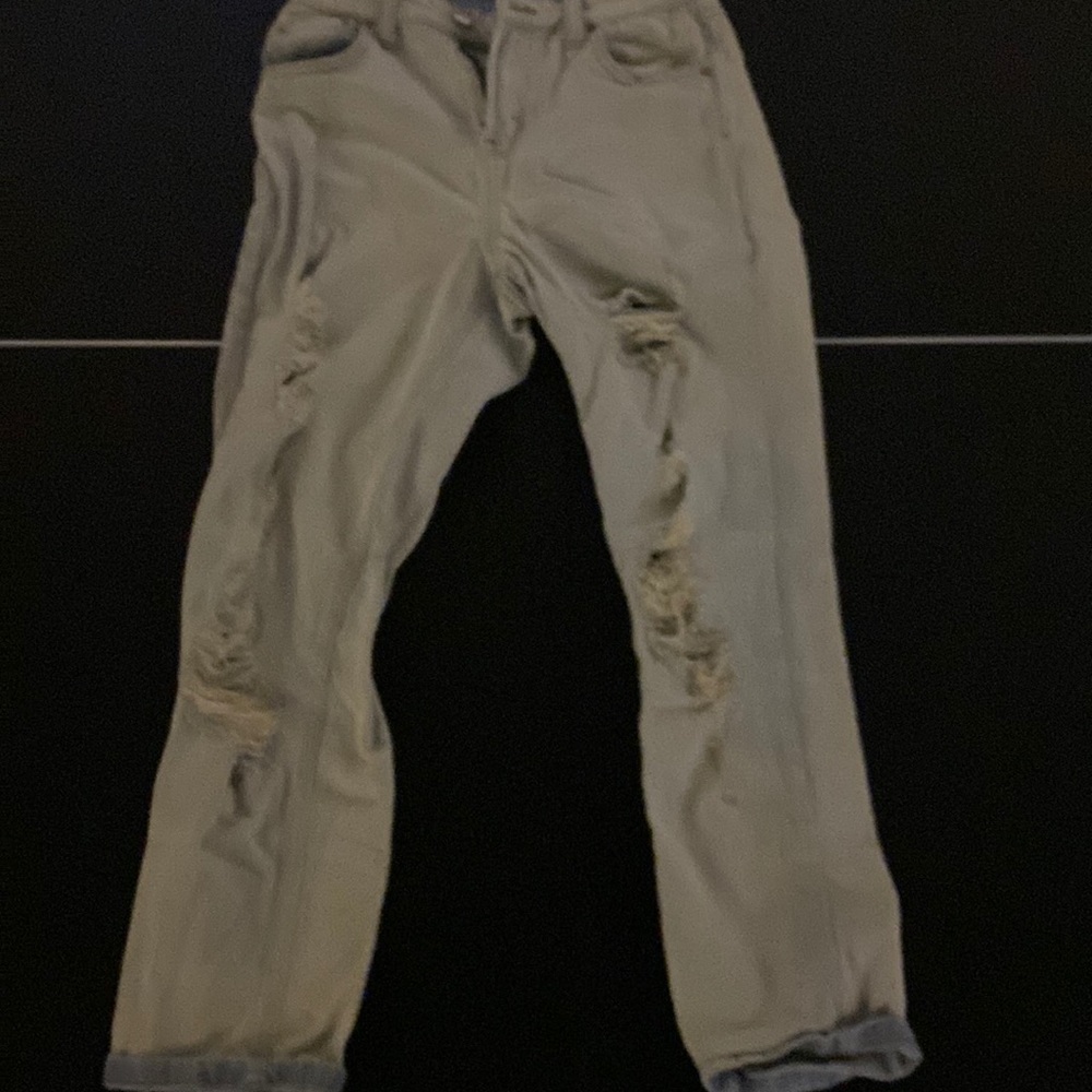 Washed blue ripped mom jeans